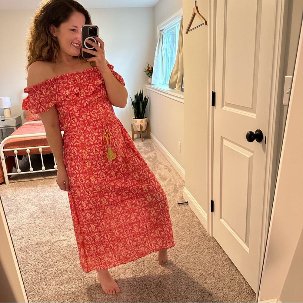 Anthropologie THML Pink Cotton Floral Tassel Maxi Dress Small - Picture 3 of 14